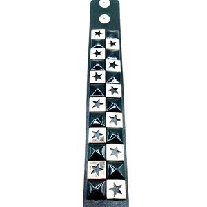 Skater 2 Row Black Studs + Star Vegan Leather Bracelet New